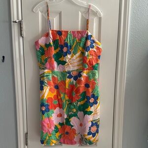 Giani Bini Floral Multicolor Mini Dress Linen Blend XL Tropical Resortwear Beach